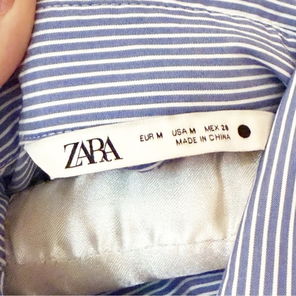 ZARA JEWEL APPLIQUÉ POPLIN STRIPE BLUE WHITE SHIRT - Picture 6 of 9